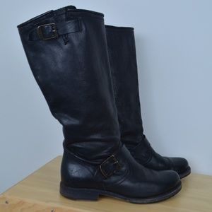 Frye Victoria Slouch Black Leather Buckled Boot